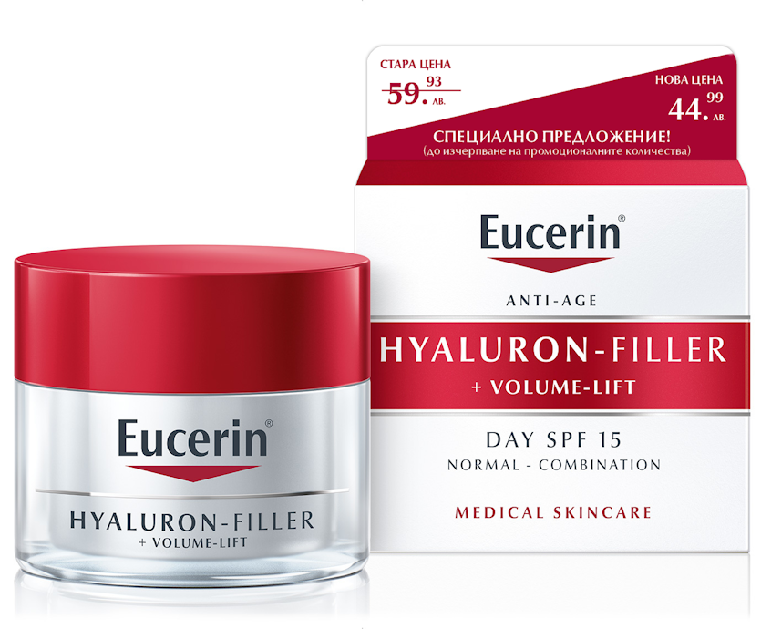 Eucerin® Hyaluron-Filler + Volume-Lift Дневен крем за нормална към комбинирана кожа с SPF15